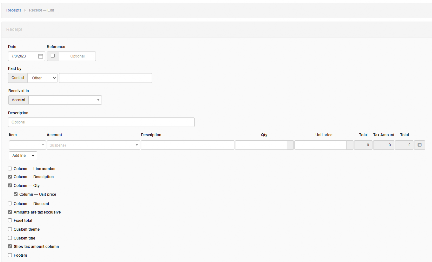 Receipts Tab BC Bookkeeping